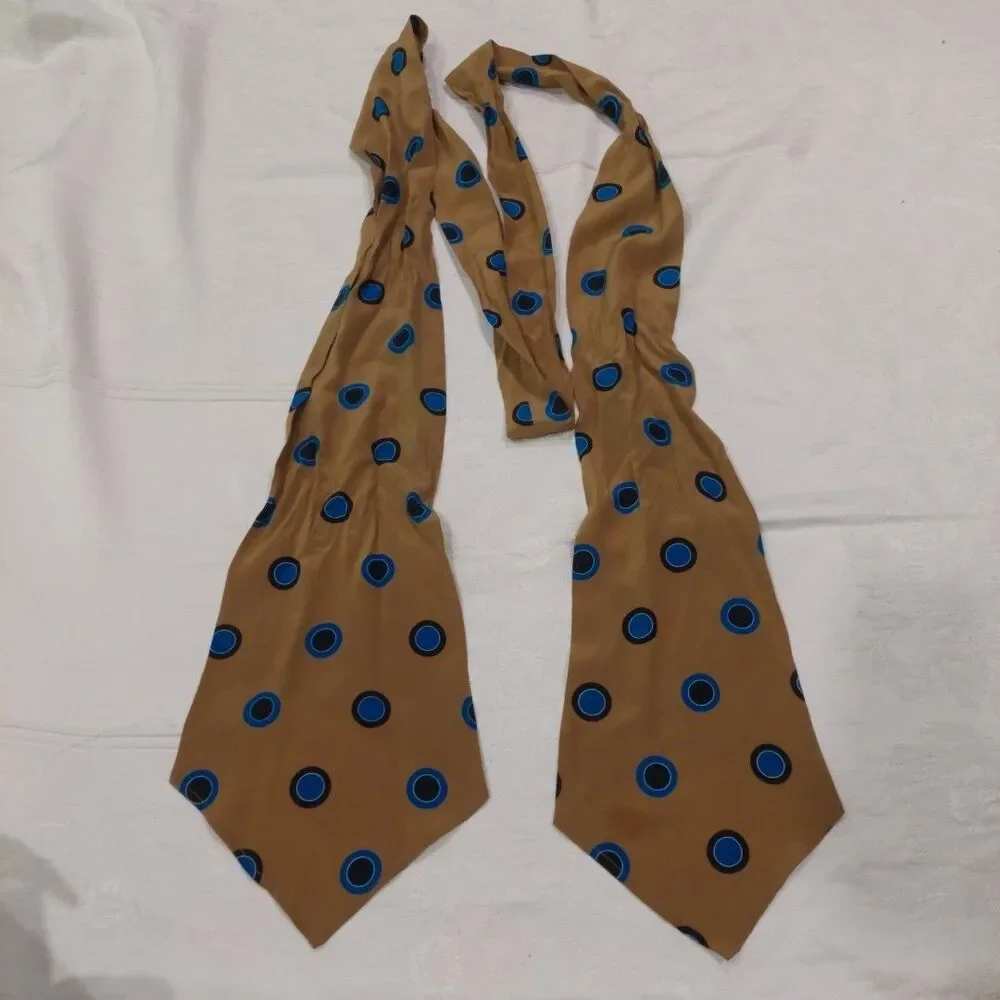 Silk Waist sash Neck Tie Mustard With Blue And Black Dots 105